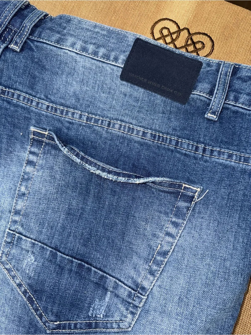 Smoke Rise Jeans Men'S Distressed Straight Rip Patches In Blue Wash Size 46 In E